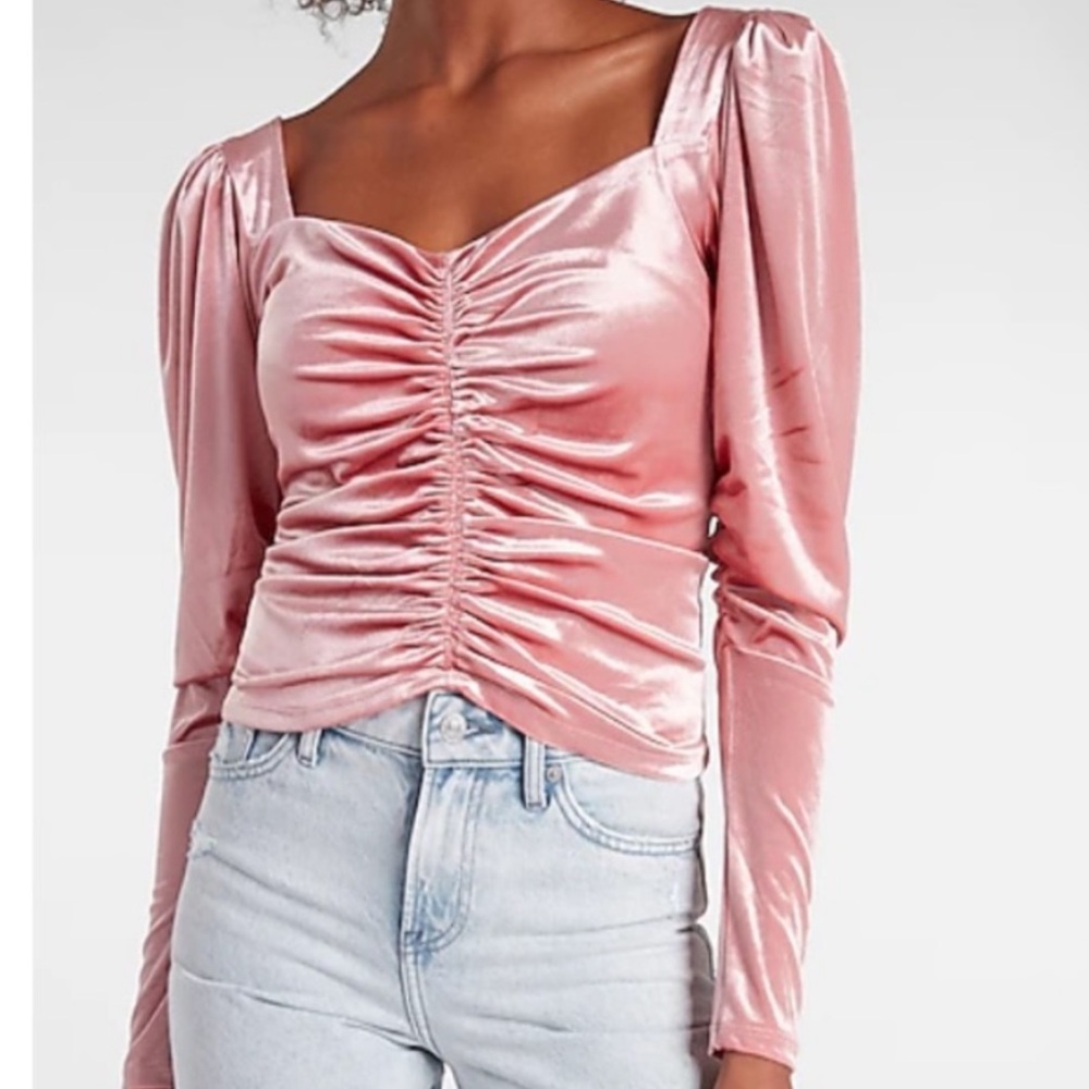 Express Metallic Dusty Rose Glam Barbiecore Balletcore Velvet Ruched Blouse S